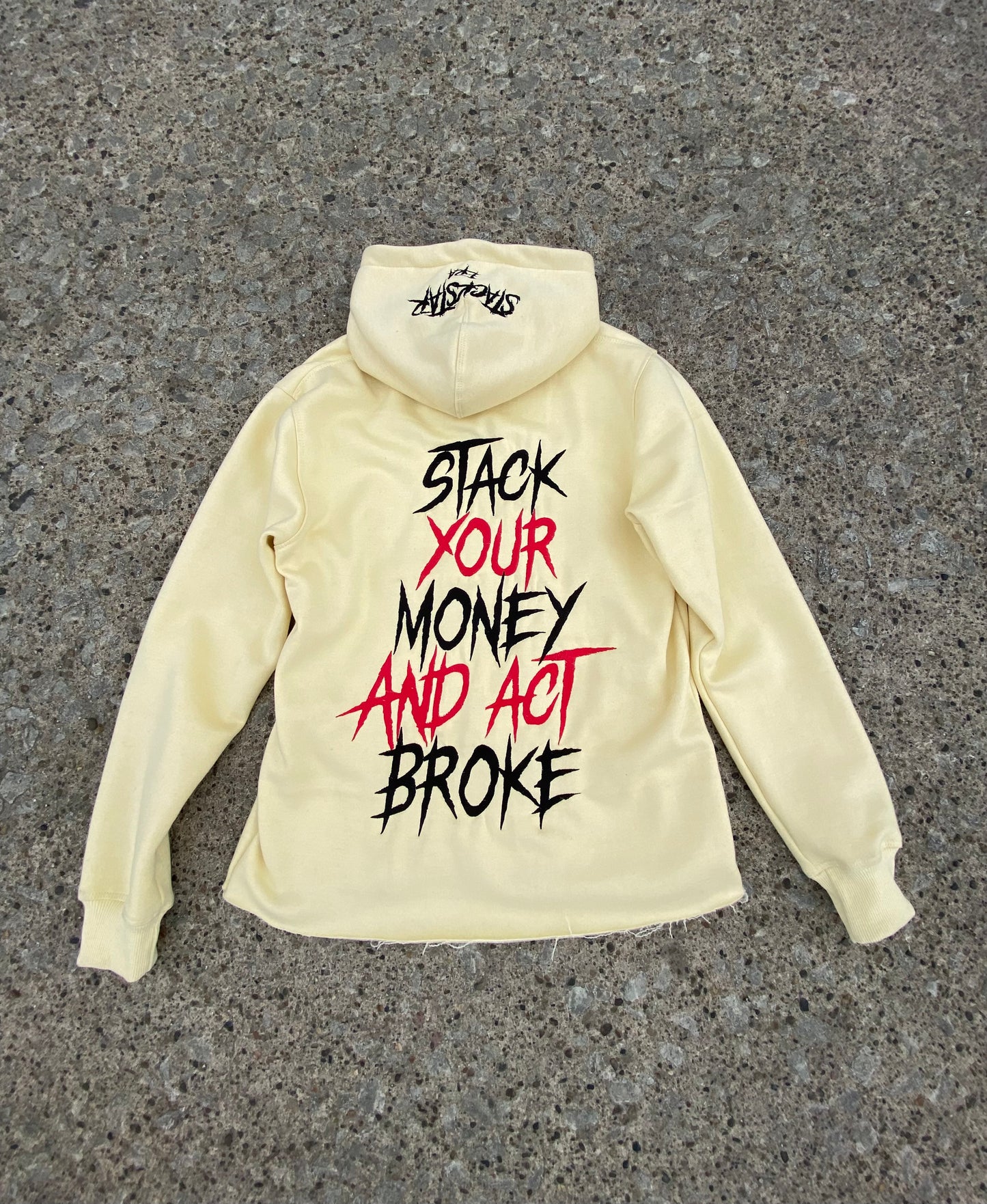 "STACKSTAR" Beige Embroidery Hoodie Men